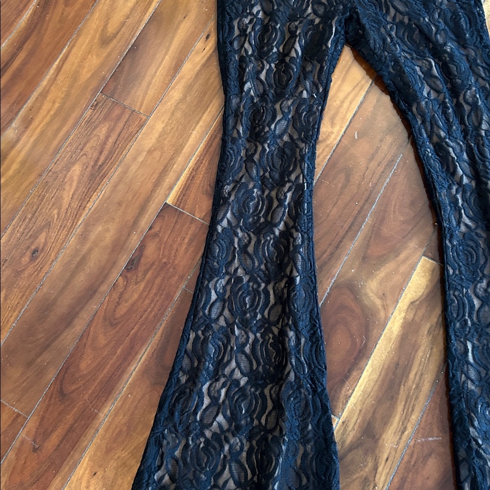 Lovers + Friends Black Lace Detail Bell Bottom Pants - Picture 2 of 5